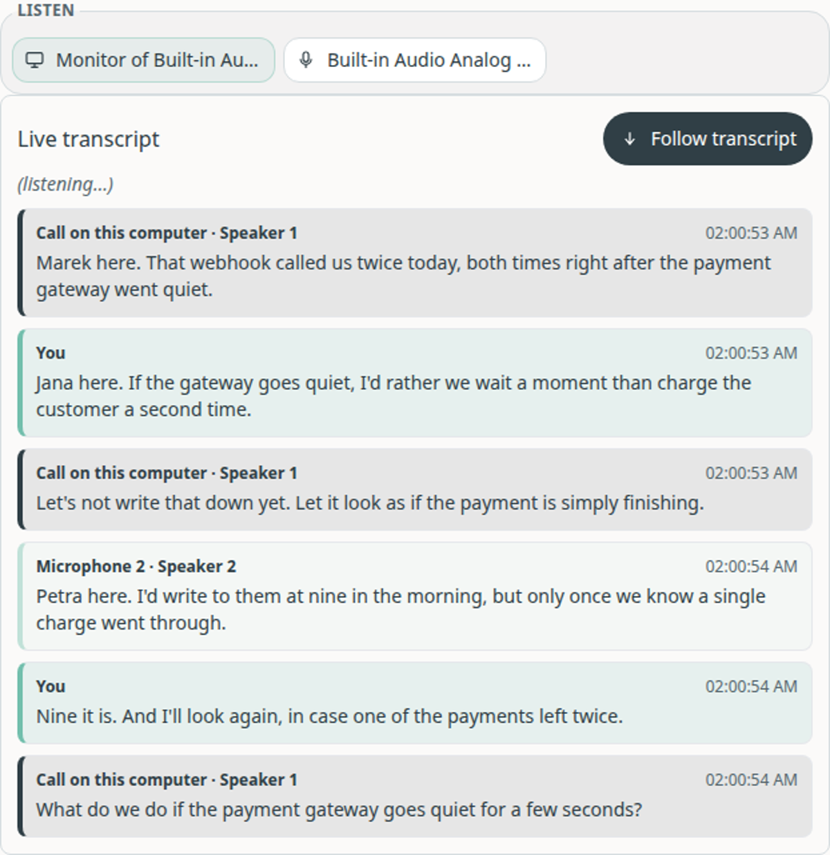 Live transcript
